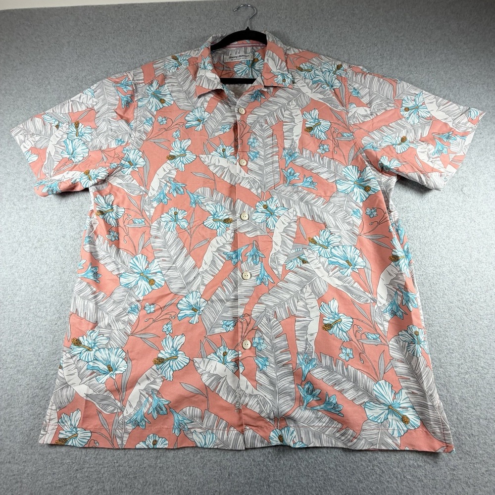 Tommy Bahama Coconut Point Shirt Large Coral Pink Hibiscus Island Zone Camp
